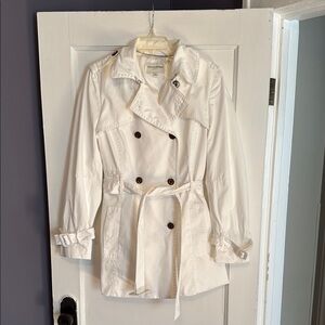 Women's White Trench Coat with Tortuous Button Detail